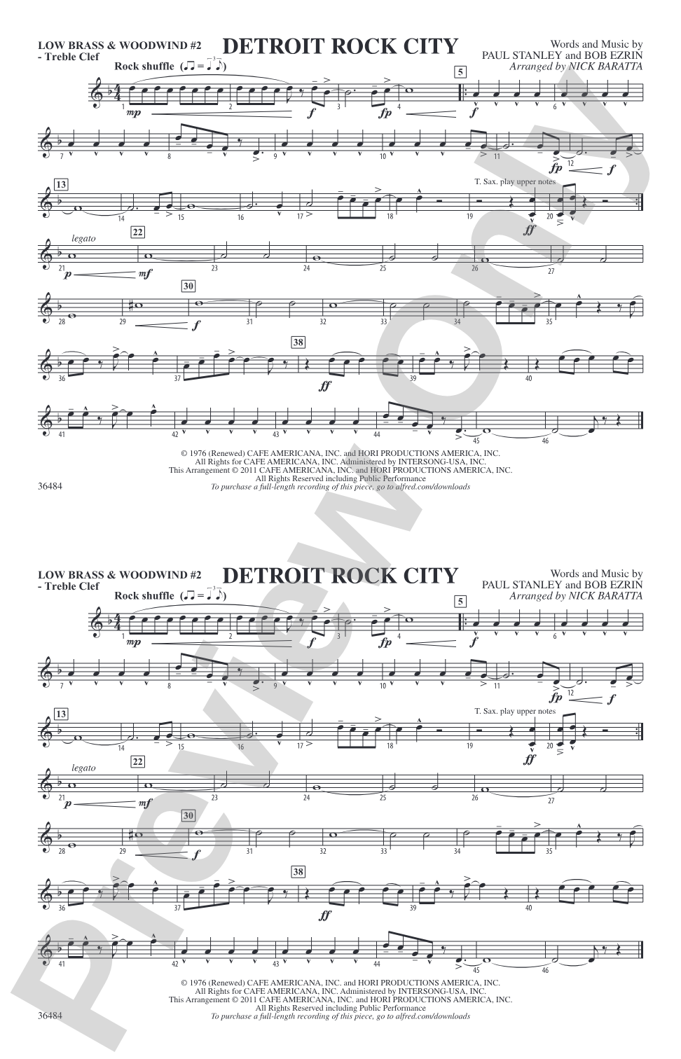 Detroit Rock City: Low Brass & Woodwinds #2 - Treble Clef
