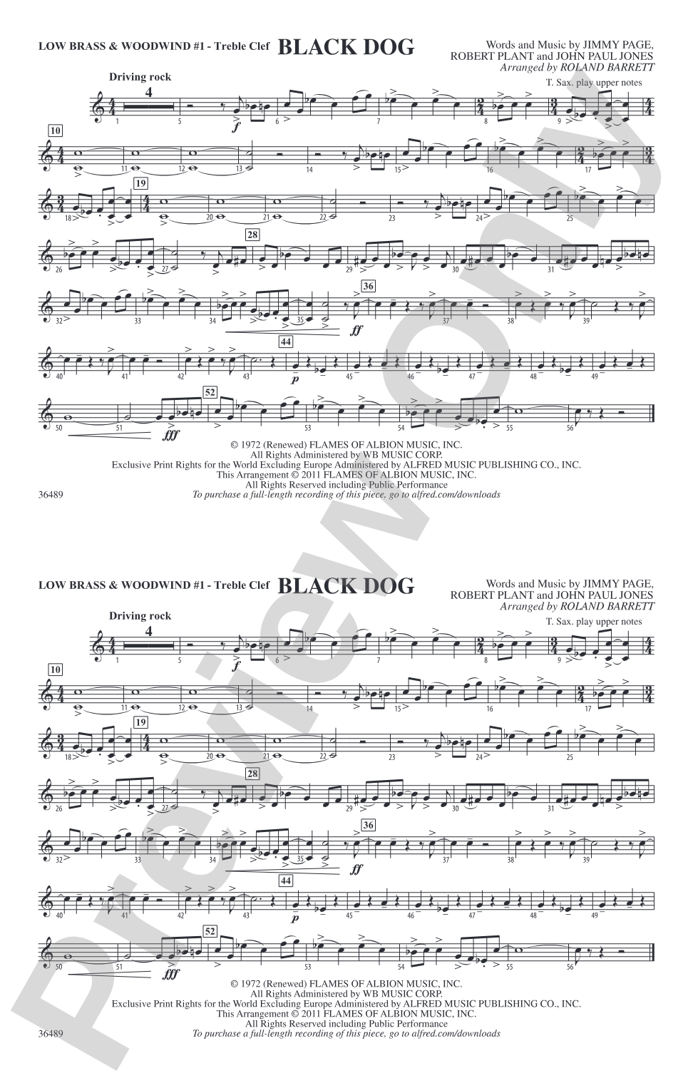Black Dog: Low Brass & Woodwinds #1 - Treble Clef