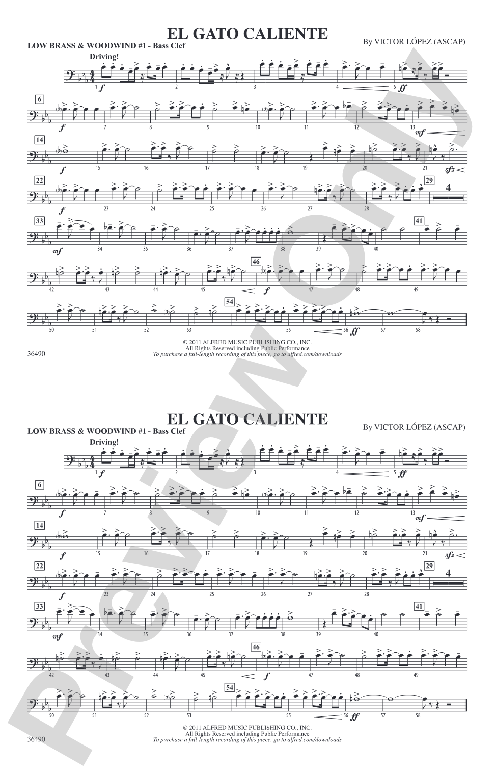 El Gato Caliente: Low Brass & Woodwinds #1 - Bass Clef
