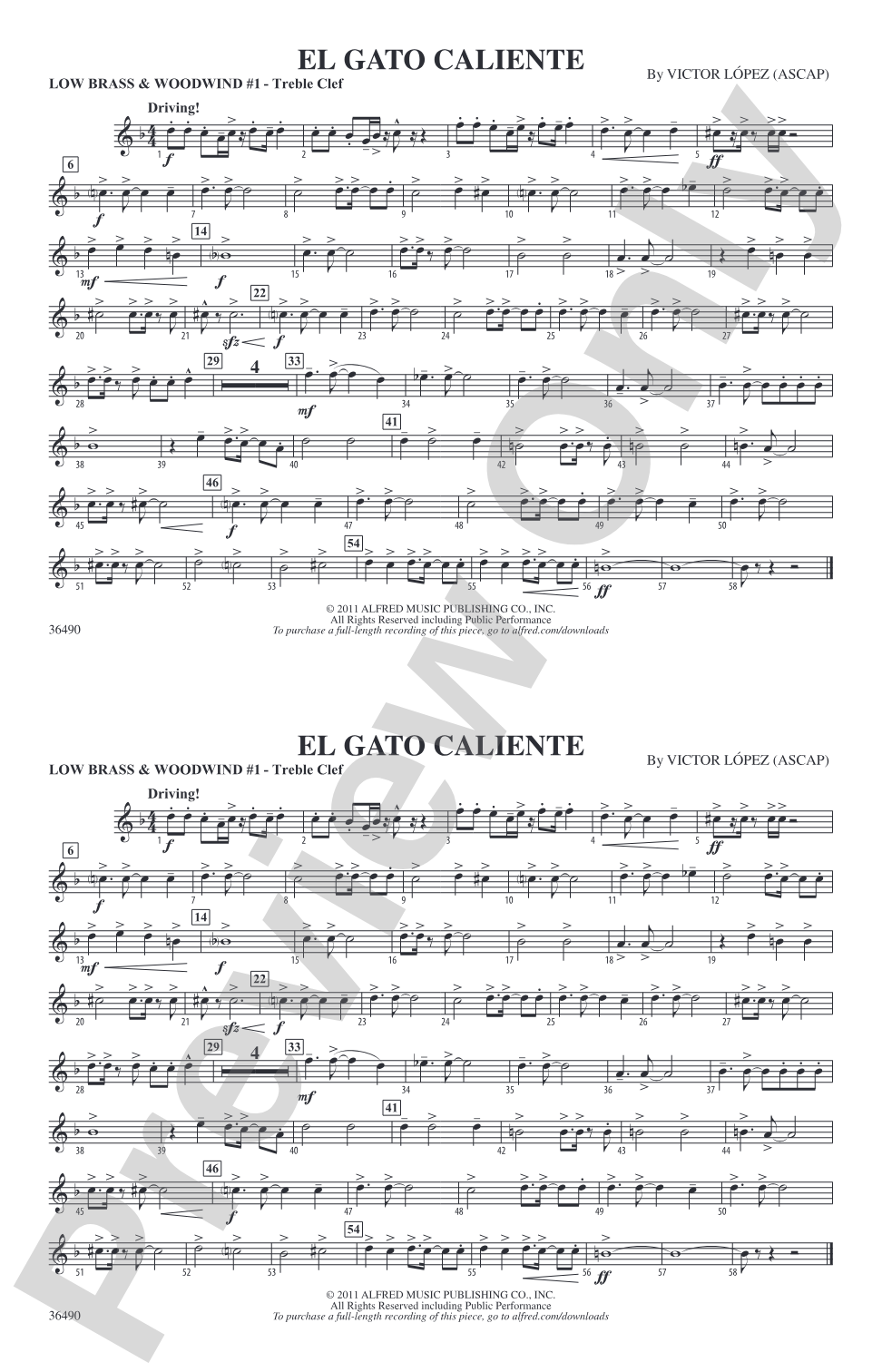 El Gato Caliente: Low Brass & Woodwinds #1 - Treble Clef
