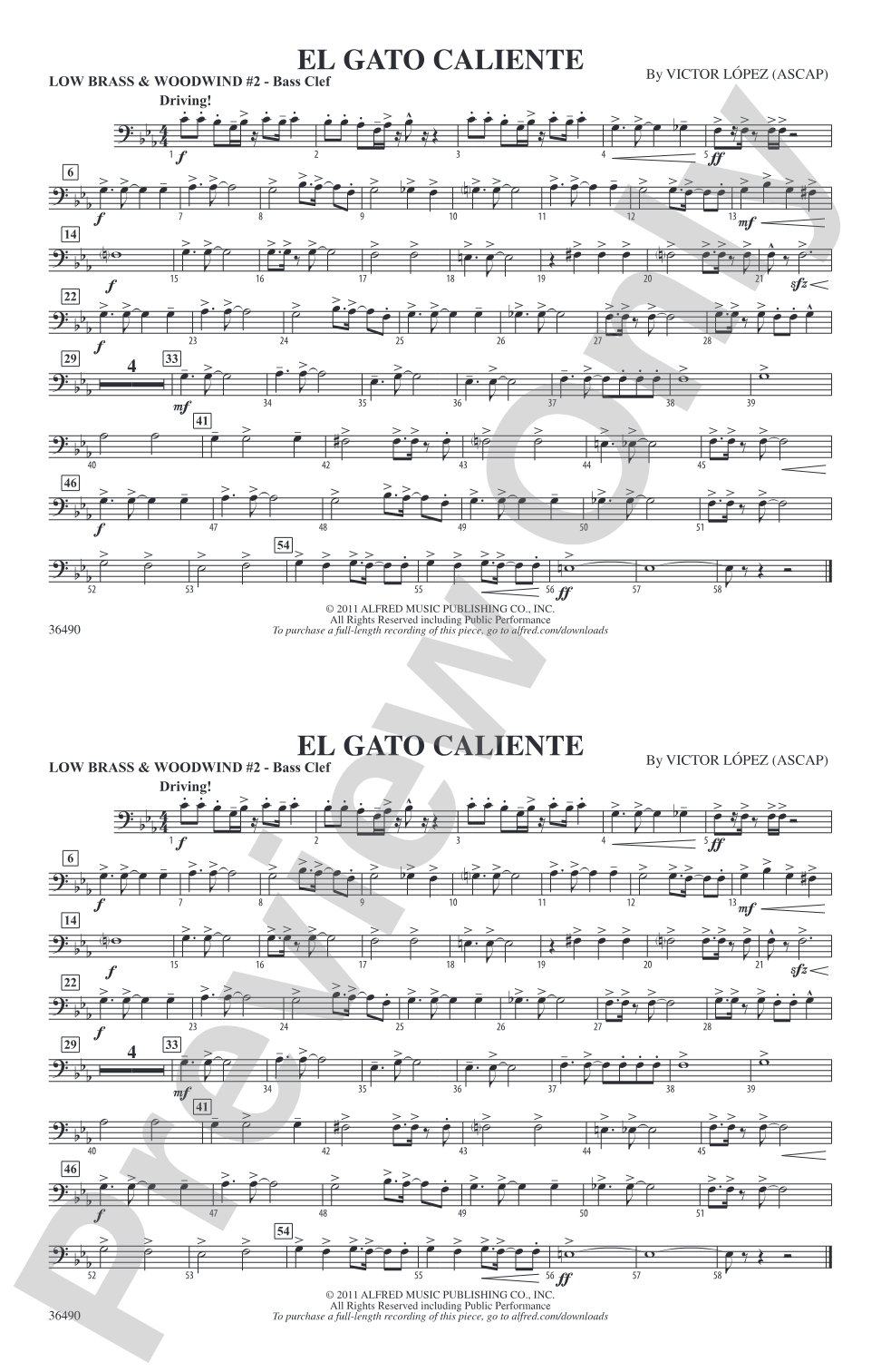 El Gato Caliente: Low Brass & Woodwinds #2 - Bass Clef