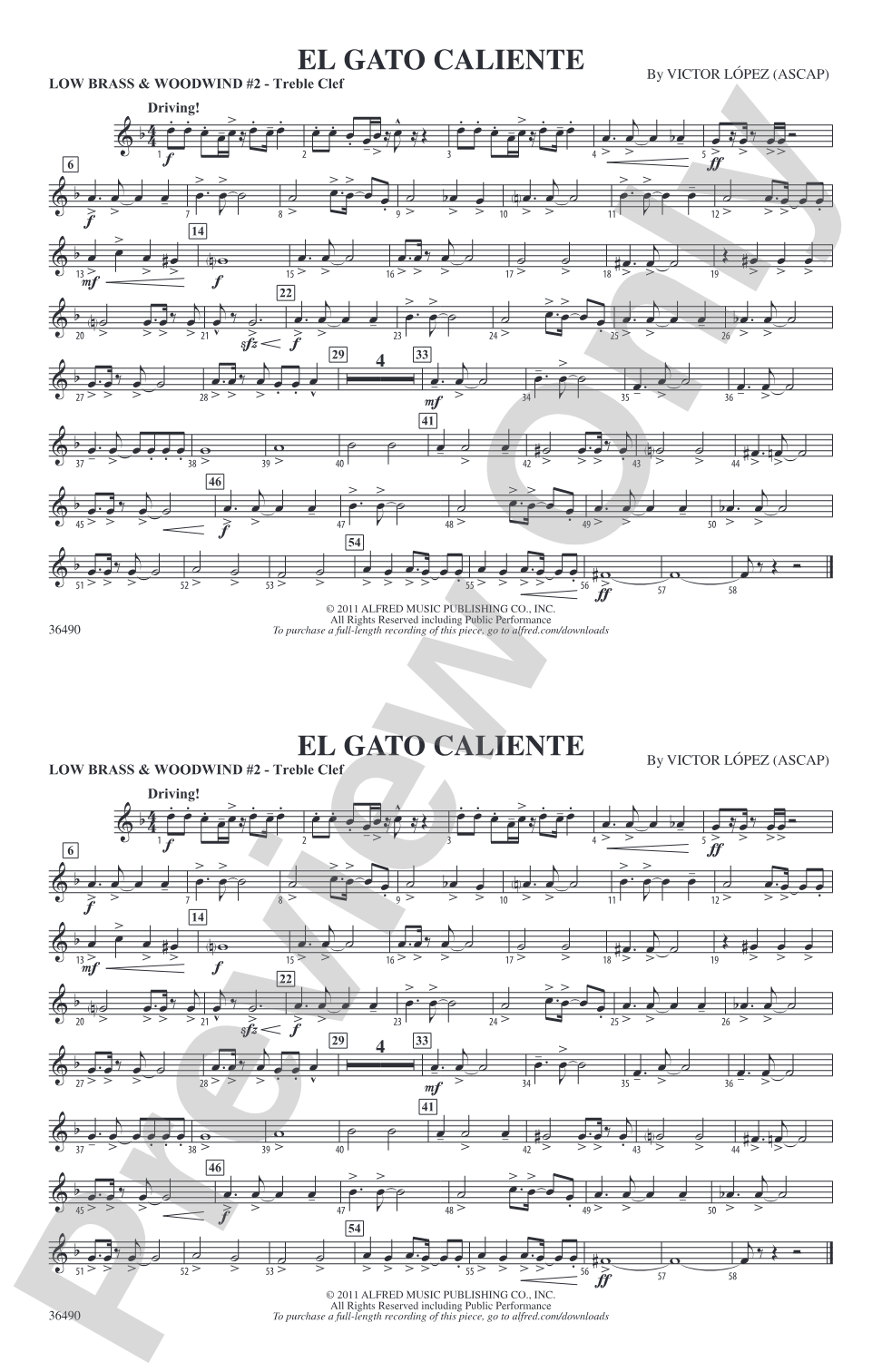 El Gato Caliente: Low Brass & Woodwinds #2 - Treble Clef