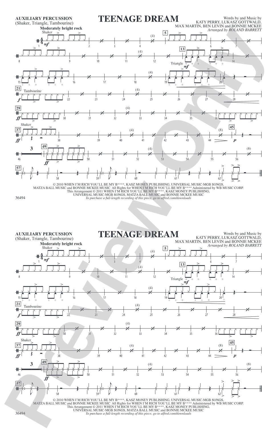 Teenage Dream: Auxiliary Percussion