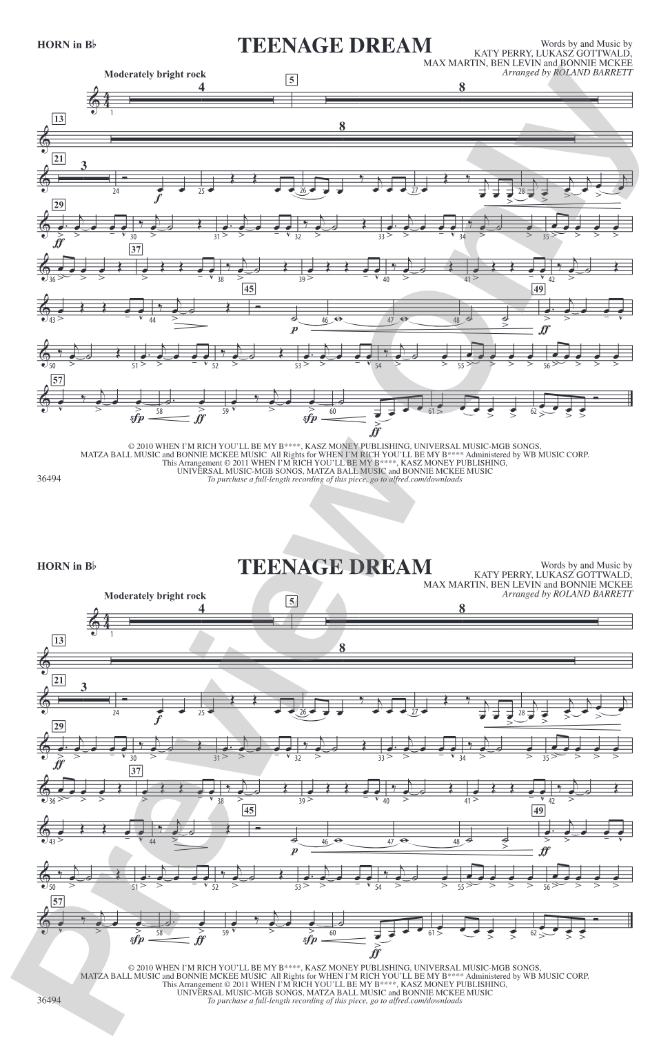 Teenage Dream: Horn in B flat