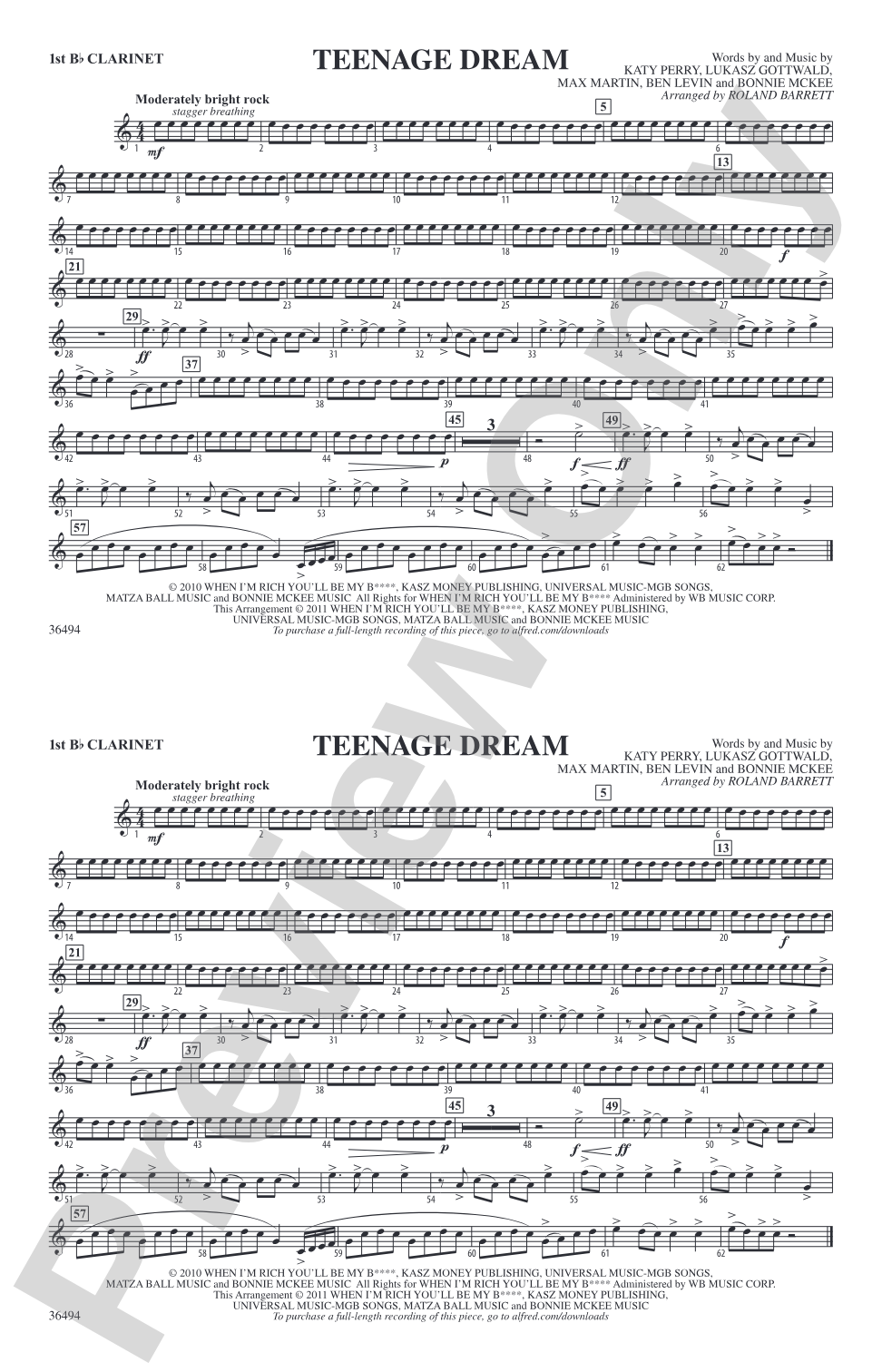 Teenage Dream: 1st B-flat Clarinet