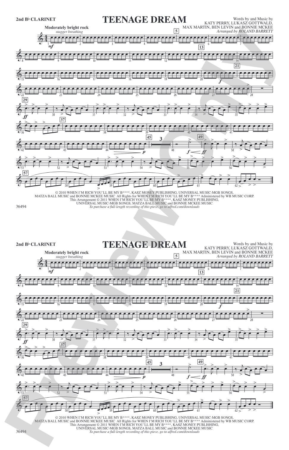 Teenage Dream: 2nd B-flat Clarinet