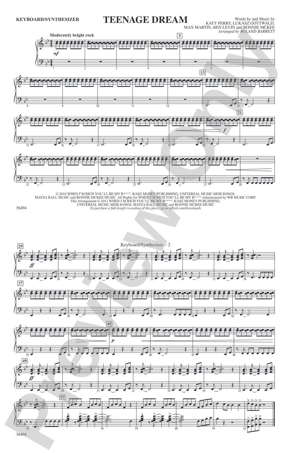 Teenage Dream: Keyboard/Synthesizer