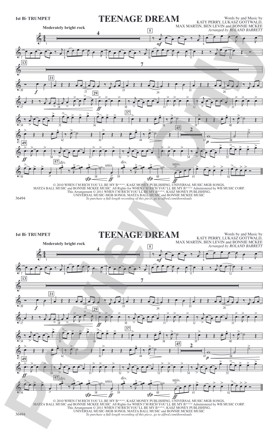 Teenage Dream: 1st B-flat Trumpet