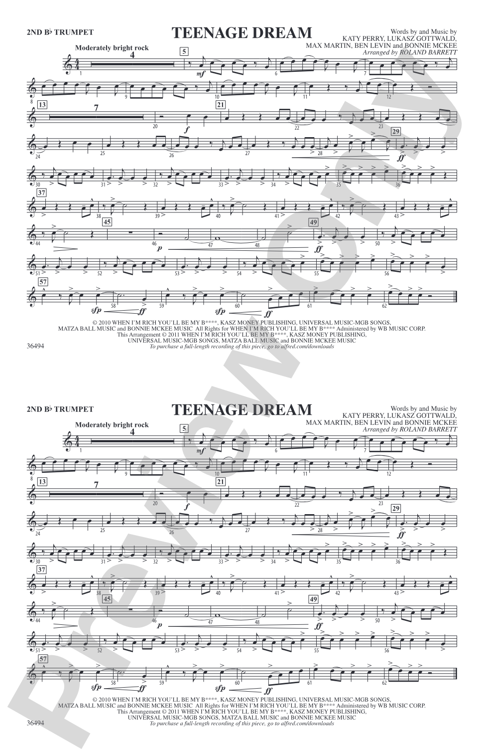 Teenage Dream: 2nd B-flat Trumpet