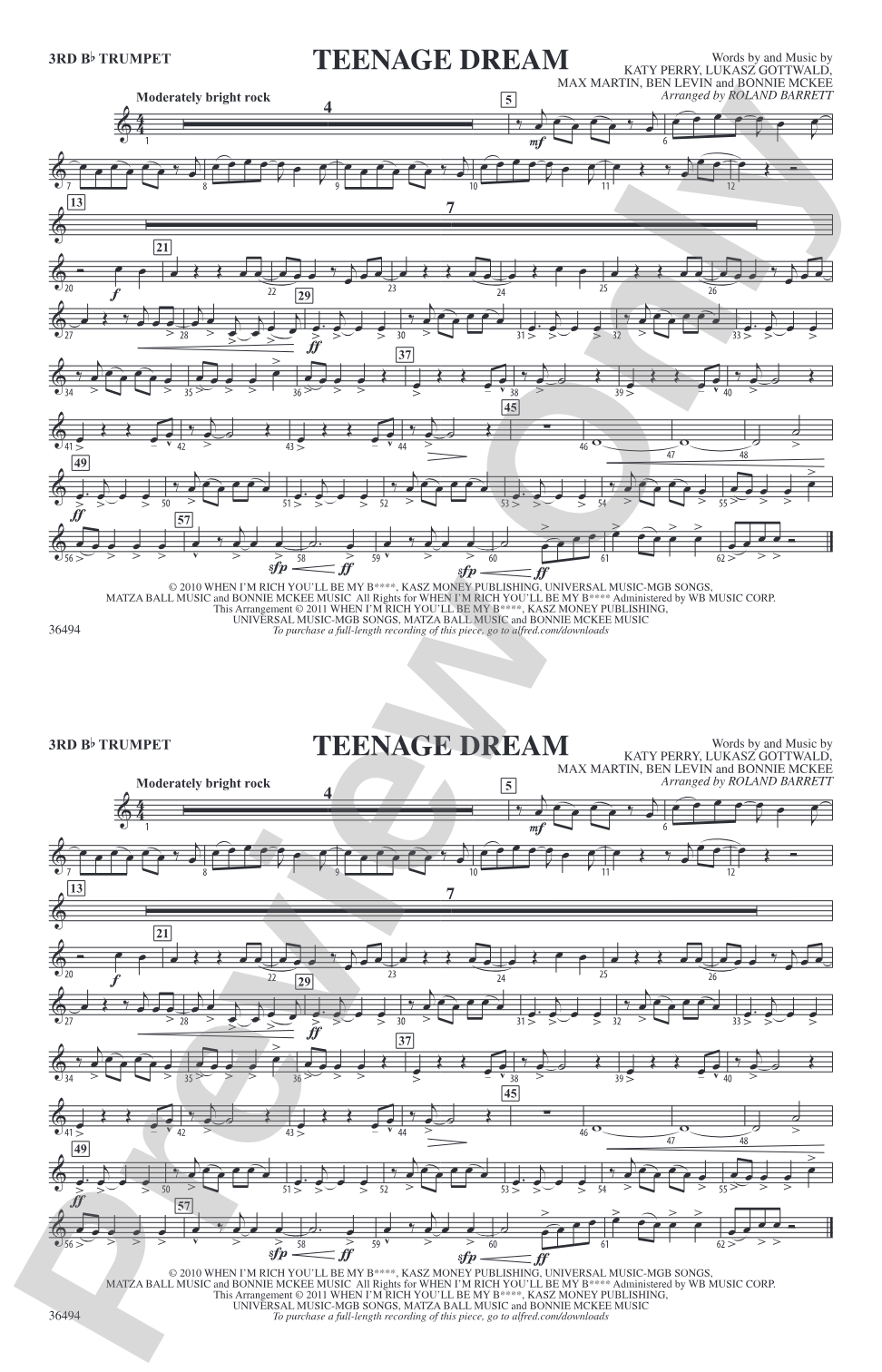 Teenage Dream: 3rd B-flat Trumpet