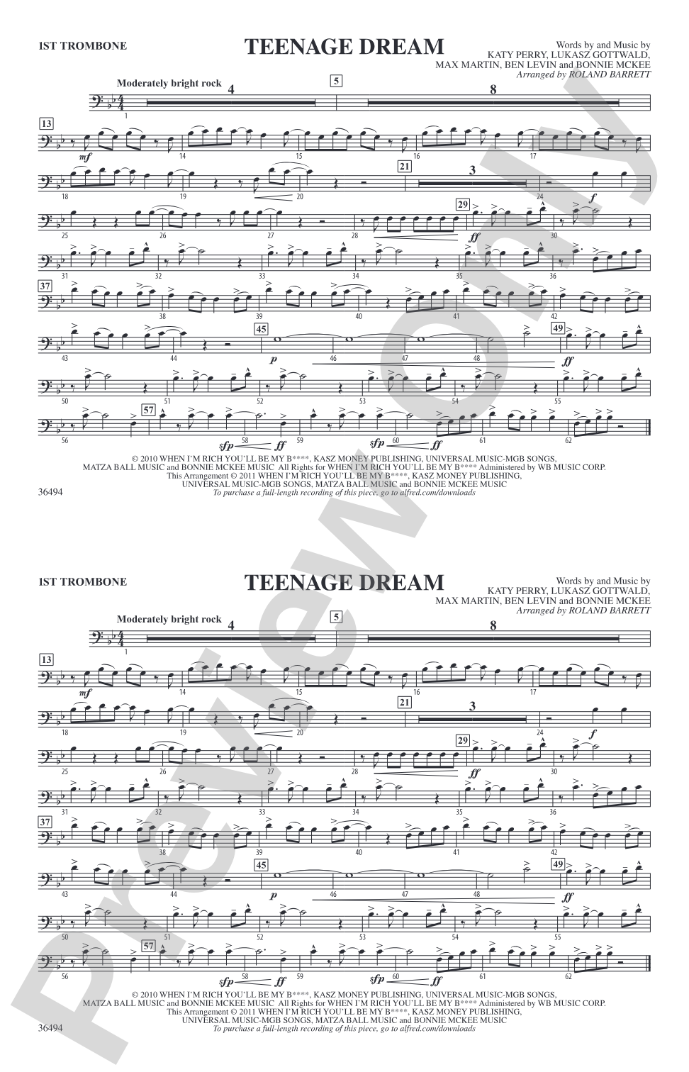 Teenage Dream: 1st Trombone