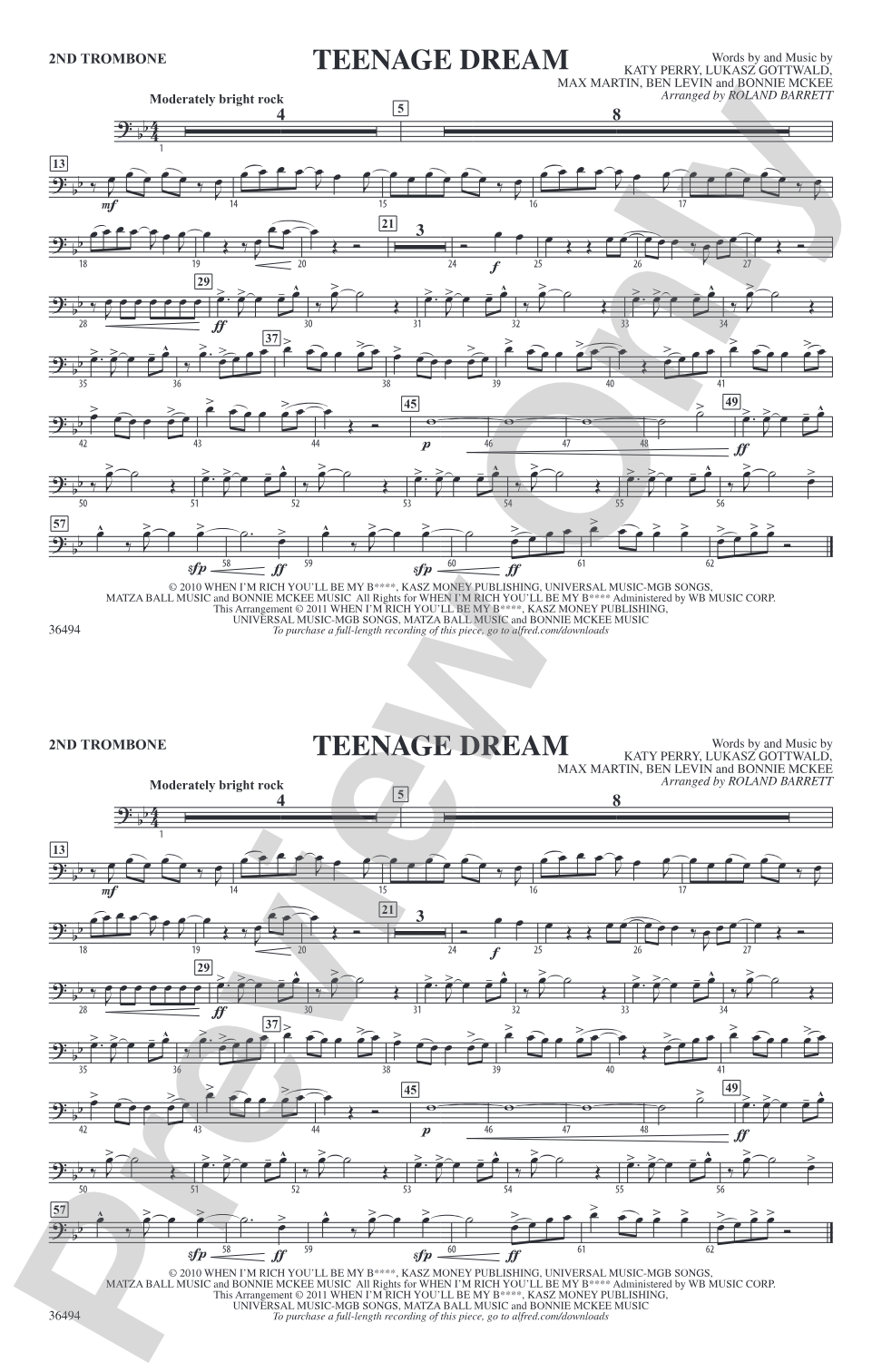 Teenage Dream: 2nd Trombone