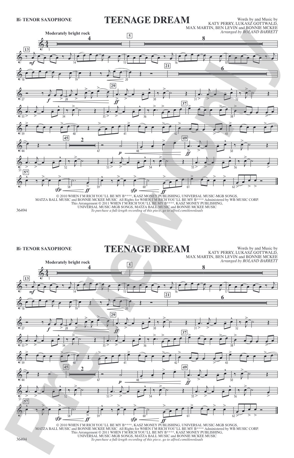 Teenage Dream: B-flat Tenor Saxophone
