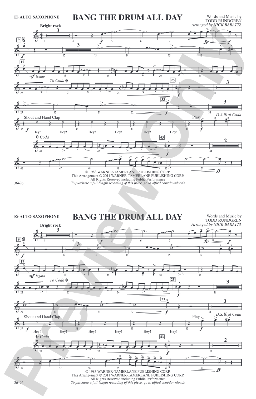 Bang the Drum All Day: E-flat Alto Saxophone