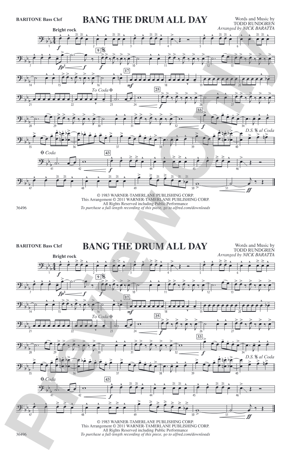Bang the Drum All Day: Baritone B.C.