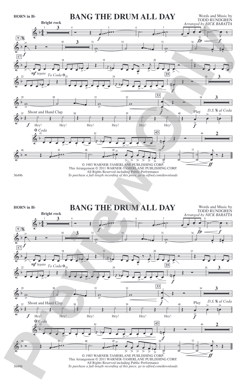 Bang the Drum All Day: Horn in B flat