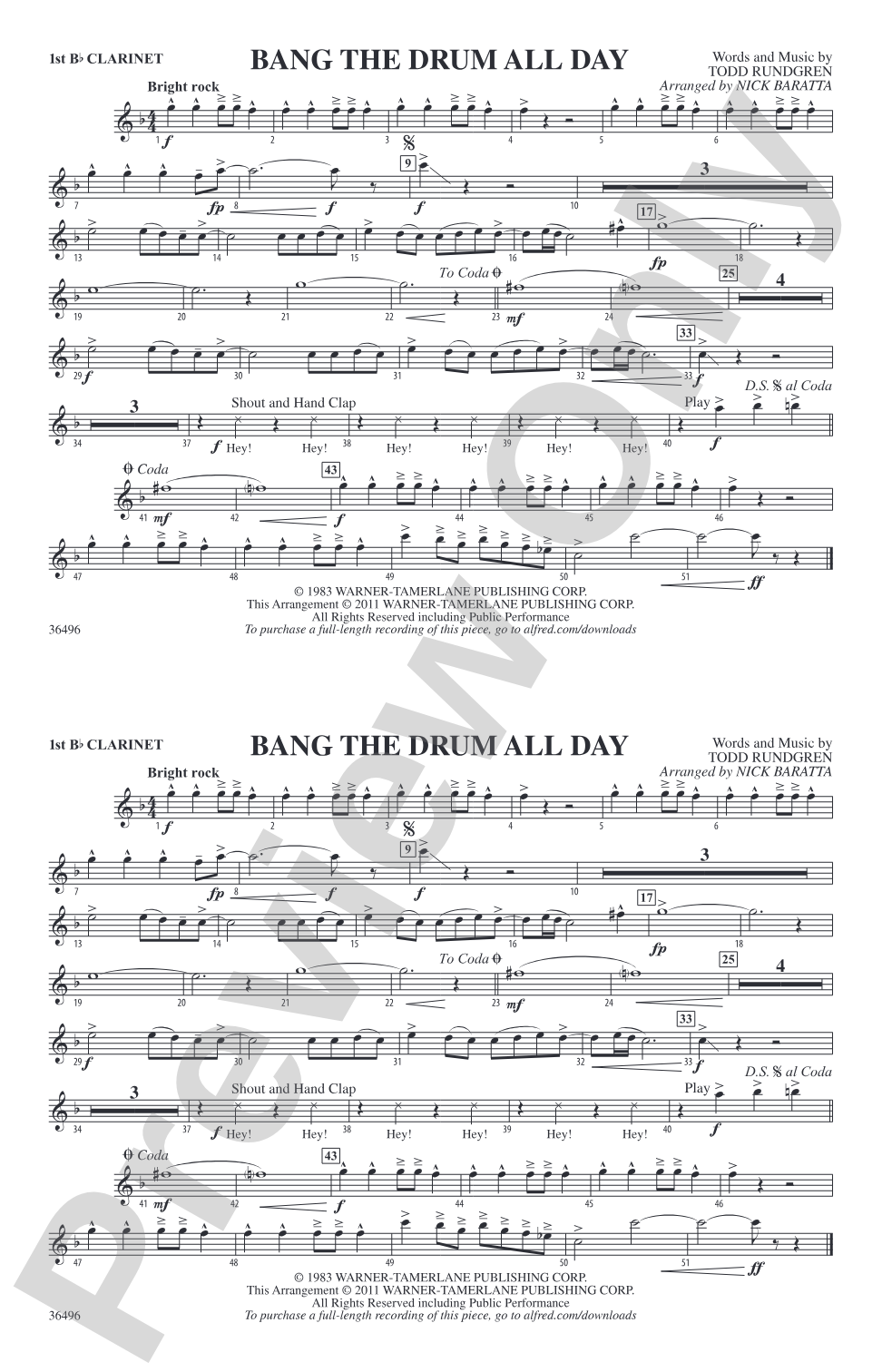 Bang the Drum All Day: 1st B-flat Clarinet