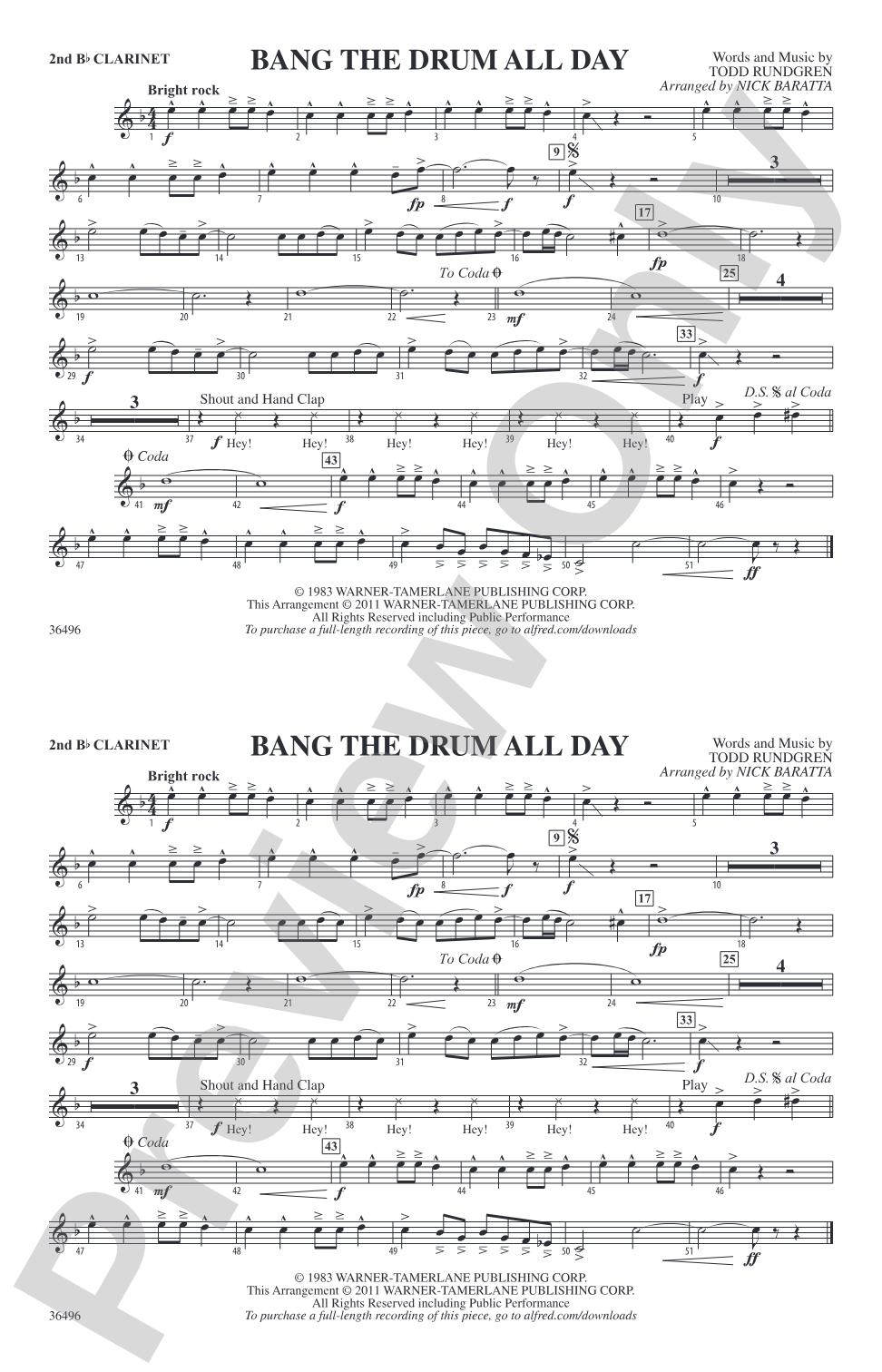 Bang the Drum All Day: 2nd B-flat Clarinet