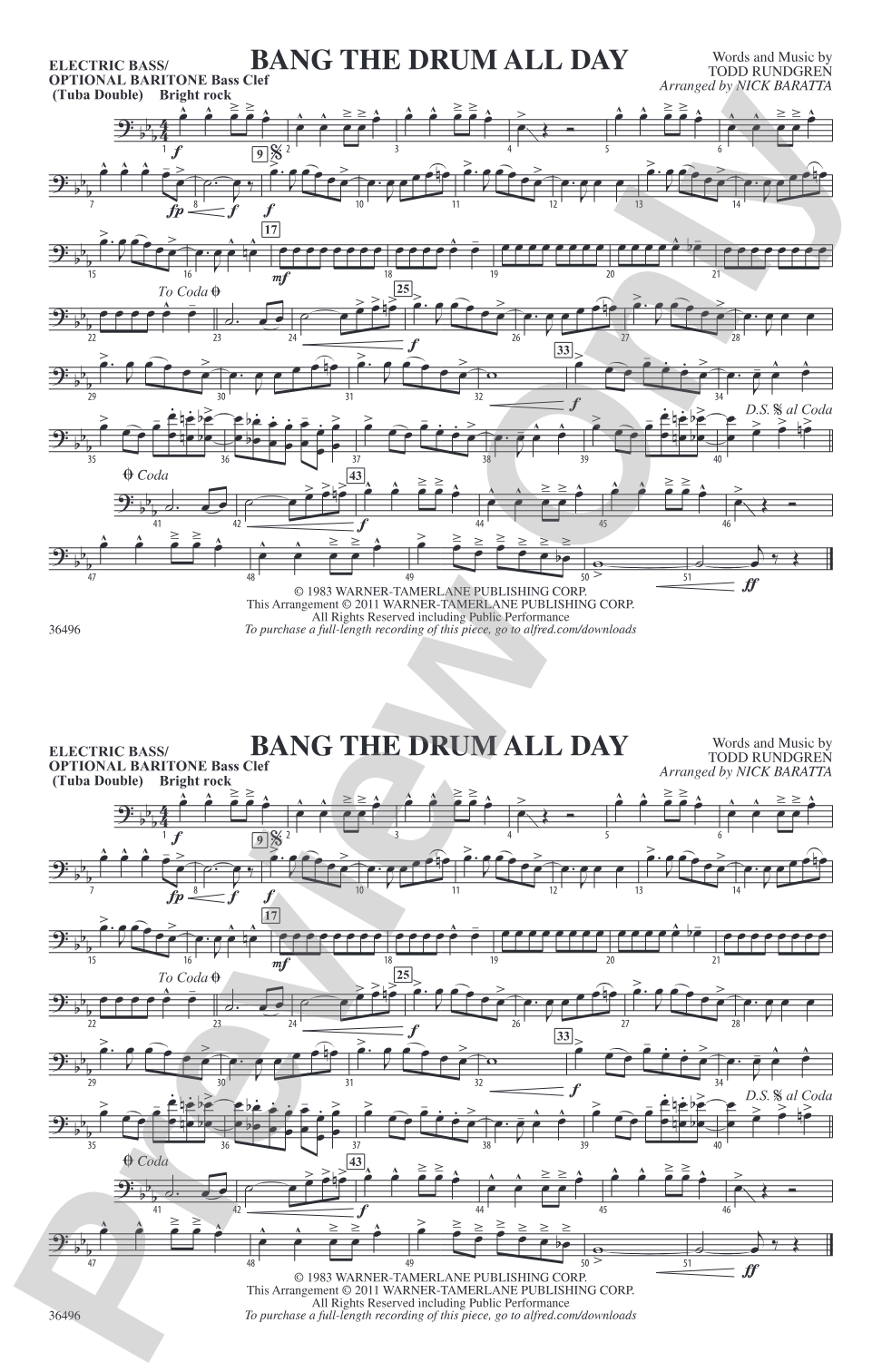 Bang the Drum All Day: Electric Bass
