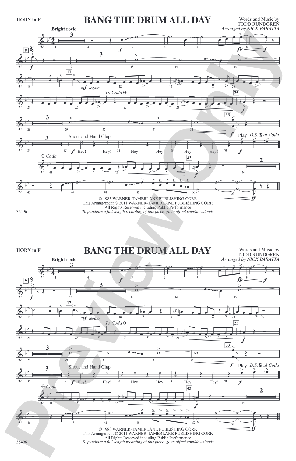 Bang the Drum All Day: 1st F Horn