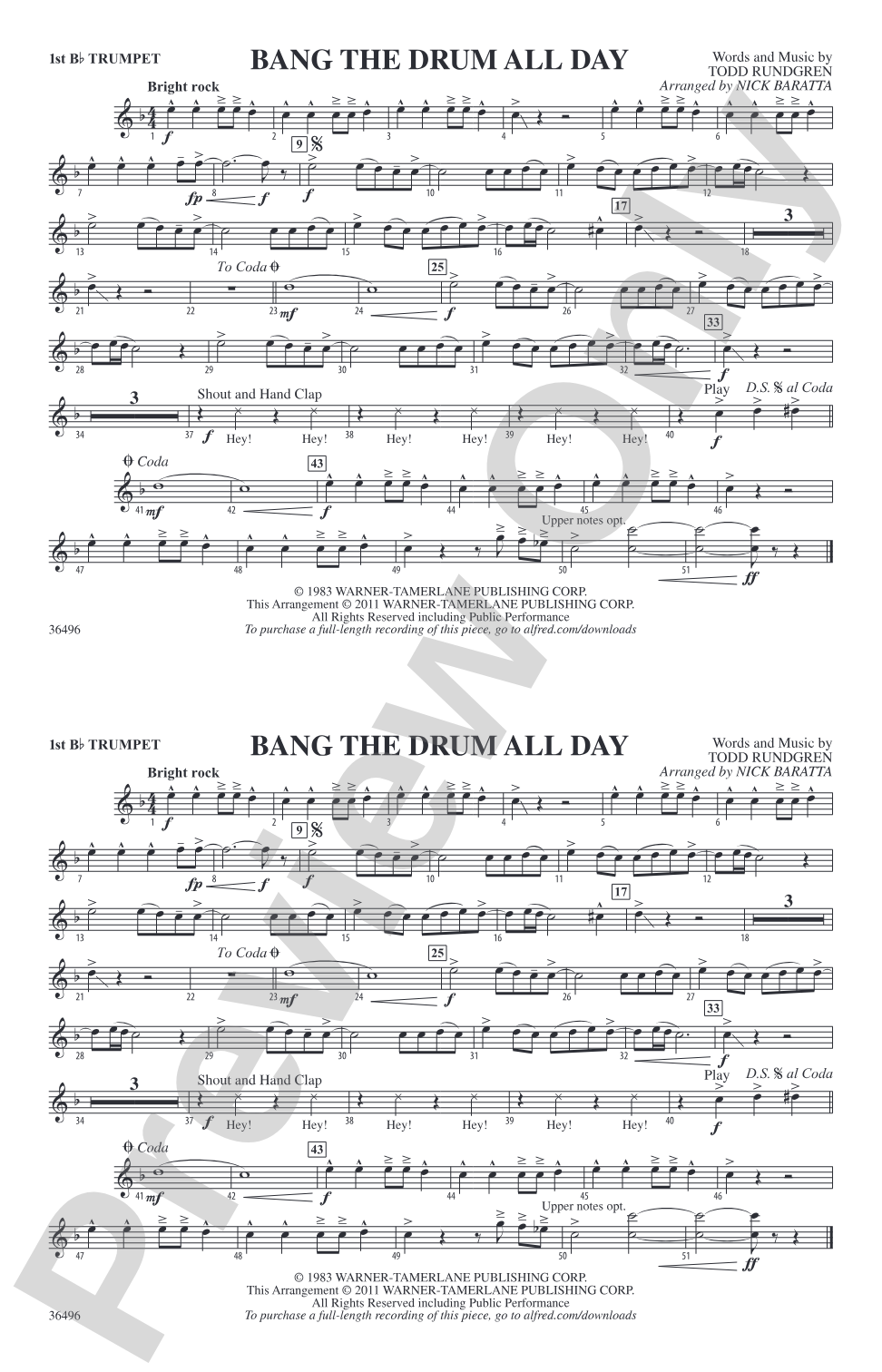 Bang the Drum All Day: 1st B-flat Trumpet