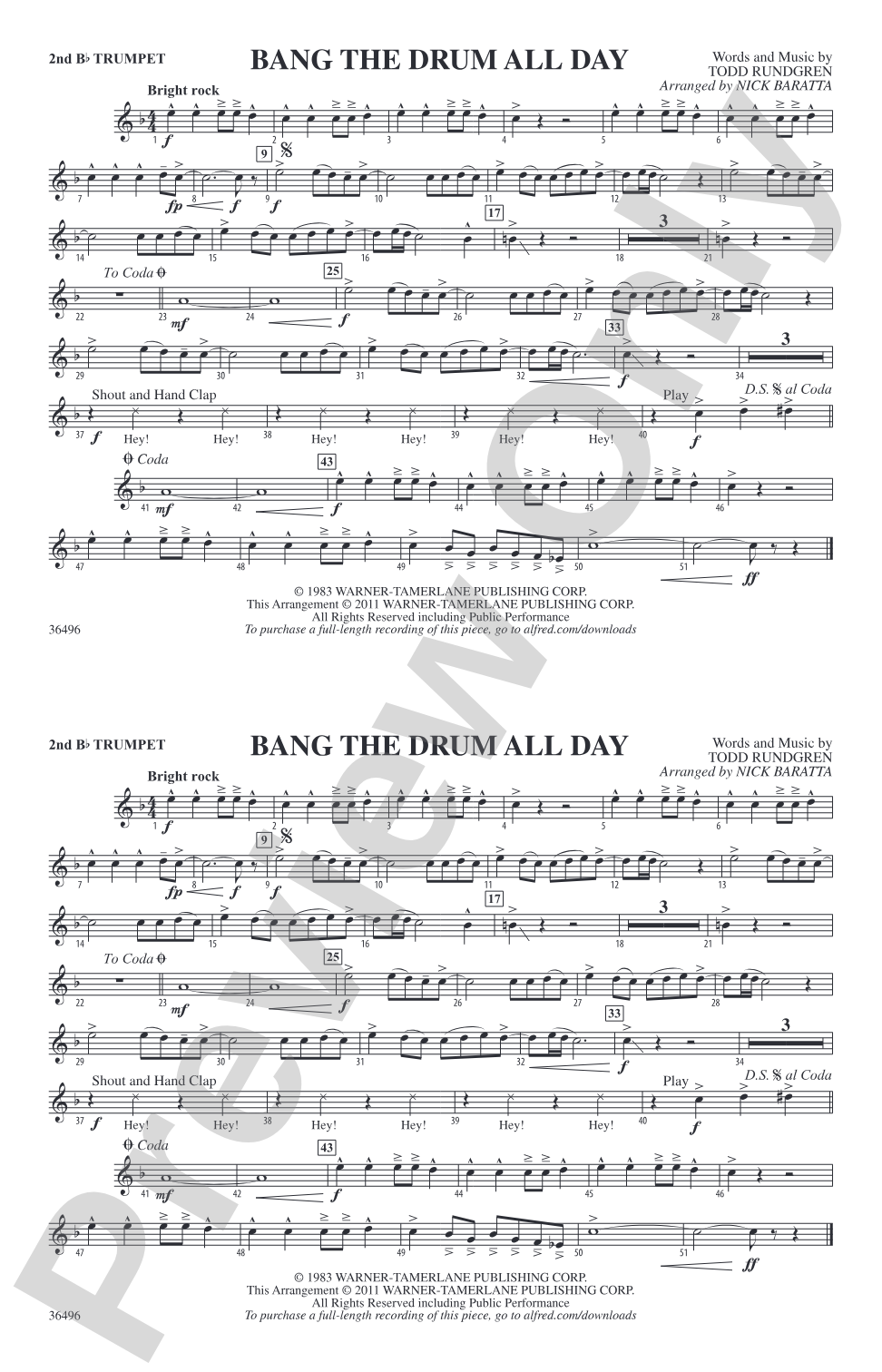 Bang the Drum All Day: 2nd B-flat Trumpet