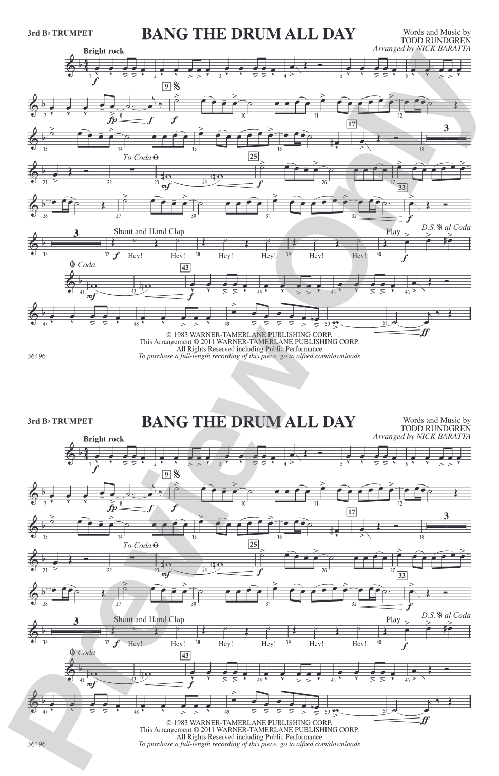 Bang the Drum All Day: 3rd B-flat Trumpet