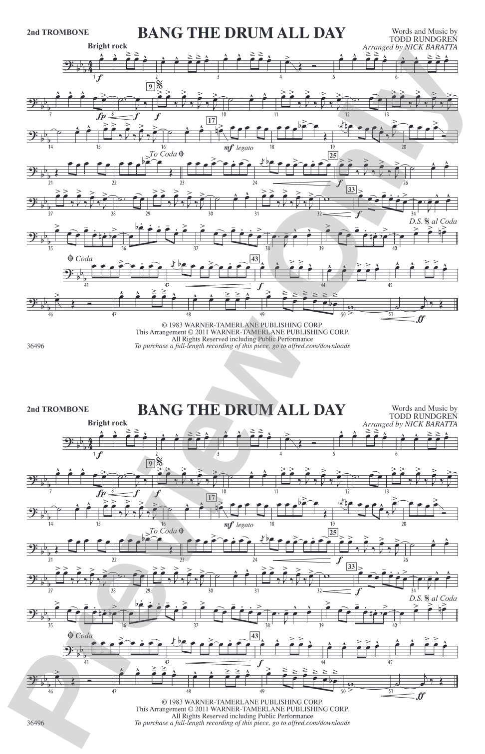 Bang the Drum All Day: 2nd Trombone
