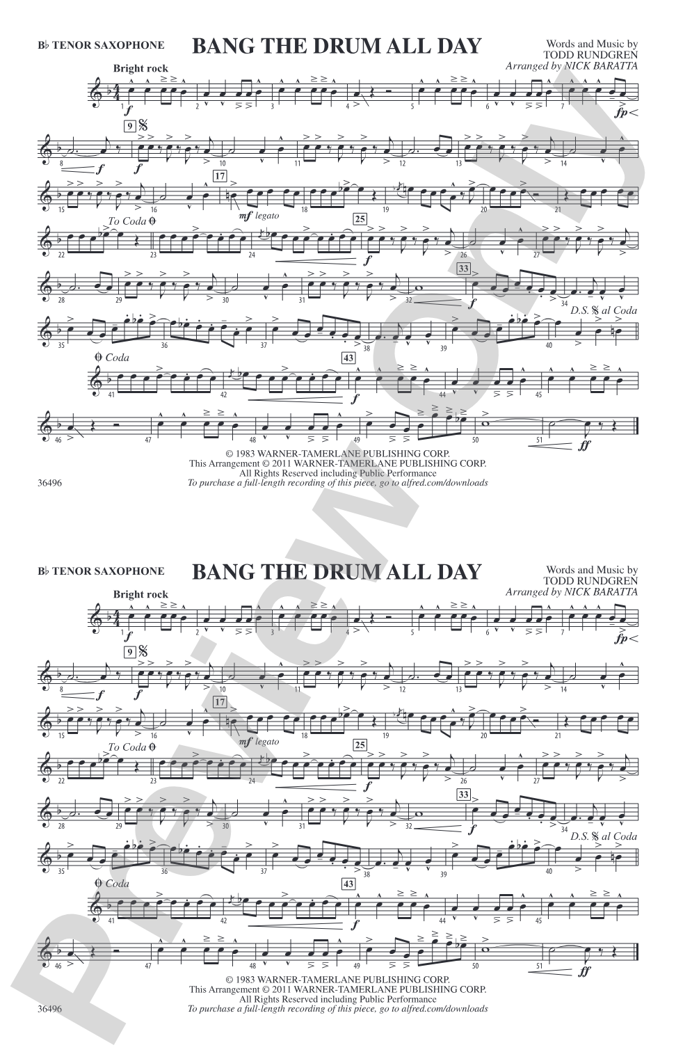 Bang the Drum All Day: B-flat Tenor Saxophone