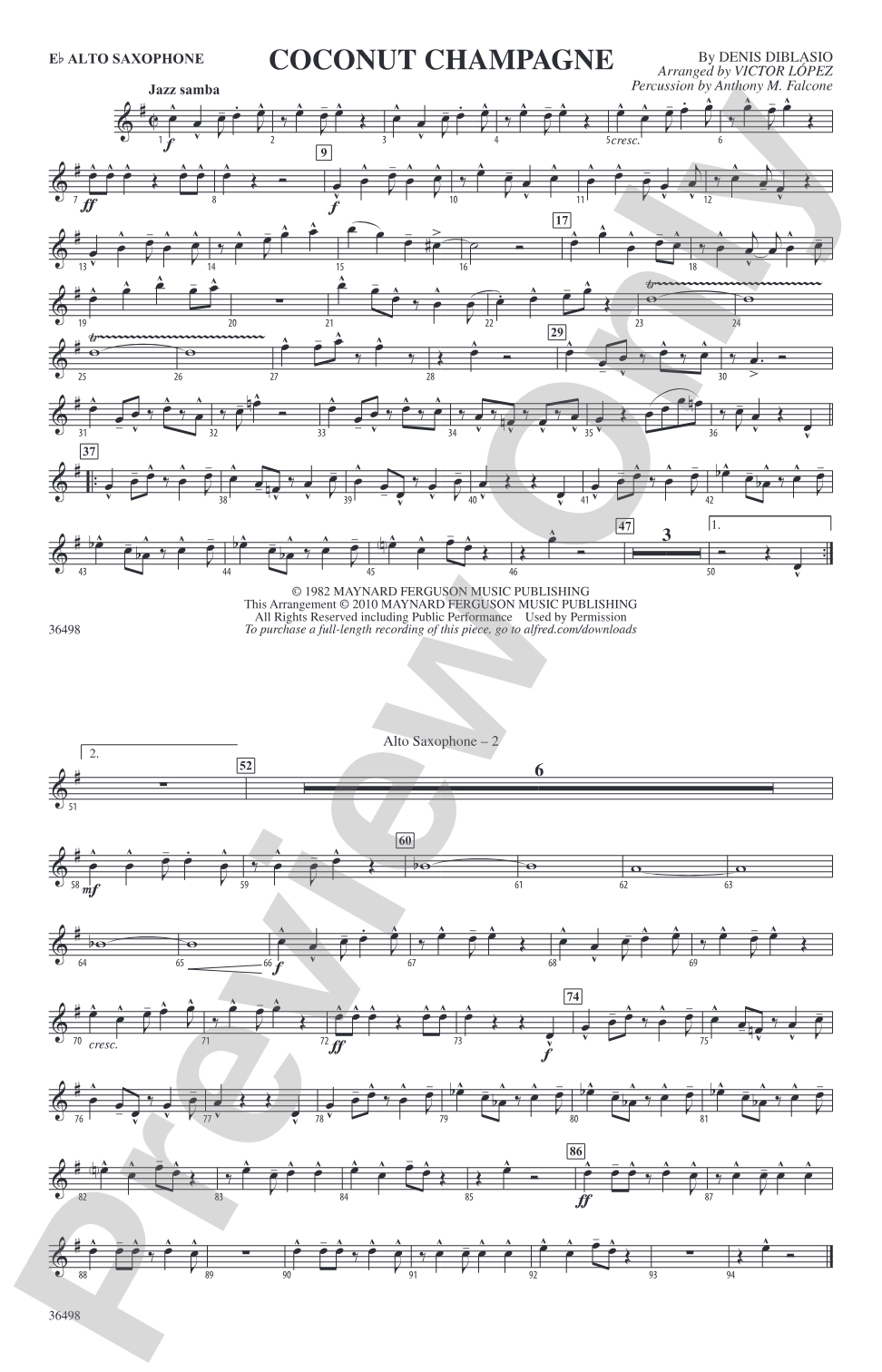 Coconut Champagne: E-flat Alto Saxophone