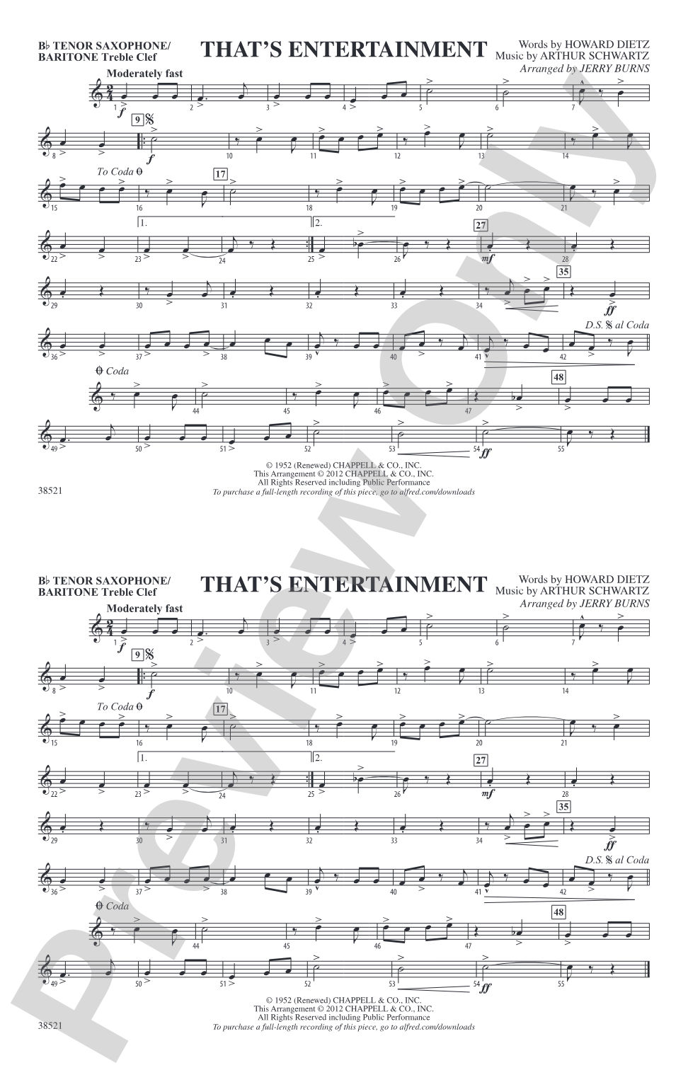 That's Entertainment: Bb Tenor Saxophone/Bartione Treble Clef