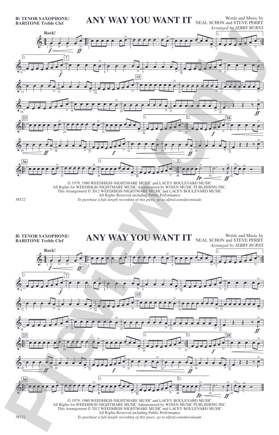 Any Way You Want It: Bb Tenor Saxophone/Bartione Treble Clef