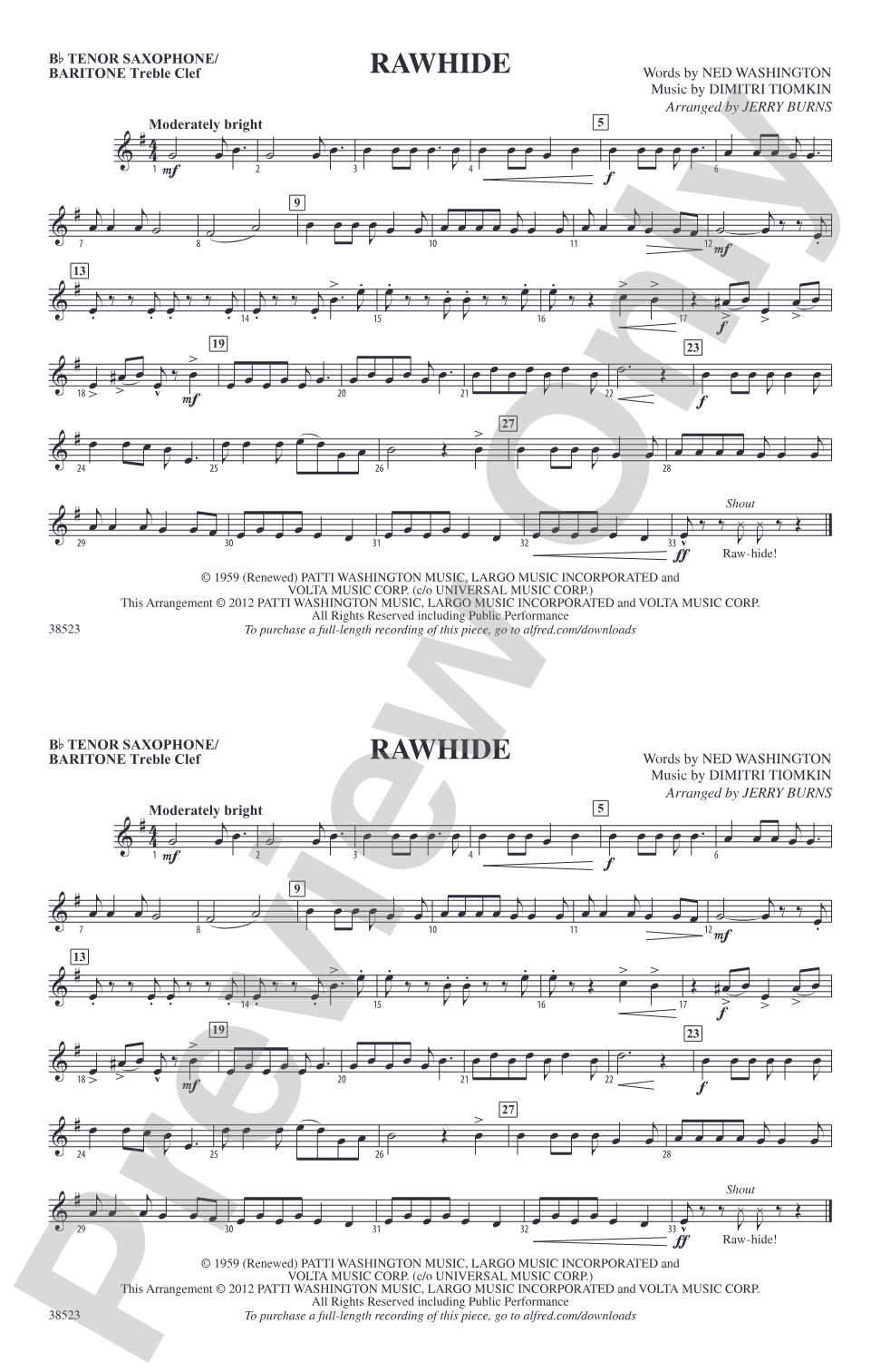 Rawhide: Bb Tenor Saxophone/Bartione Treble Clef