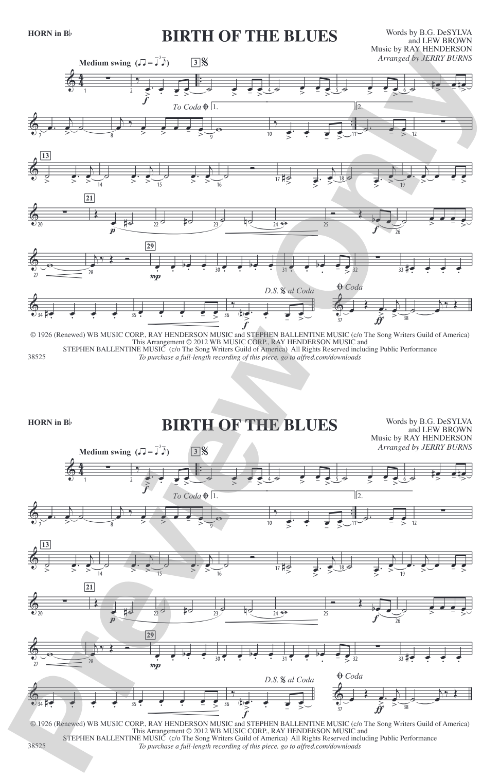 Birth of the Blues: Horn in B flat