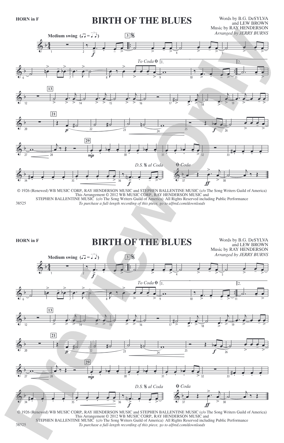 Birth of the Blues: 1st F Horn