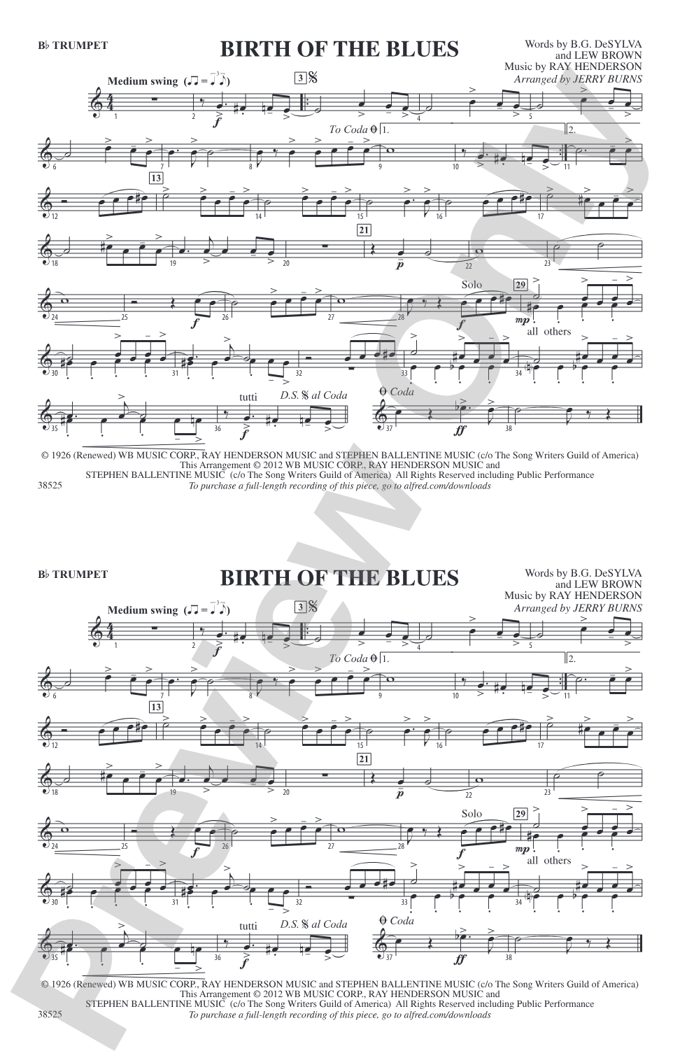Birth of the Blues: 1st B-flat Trumpet