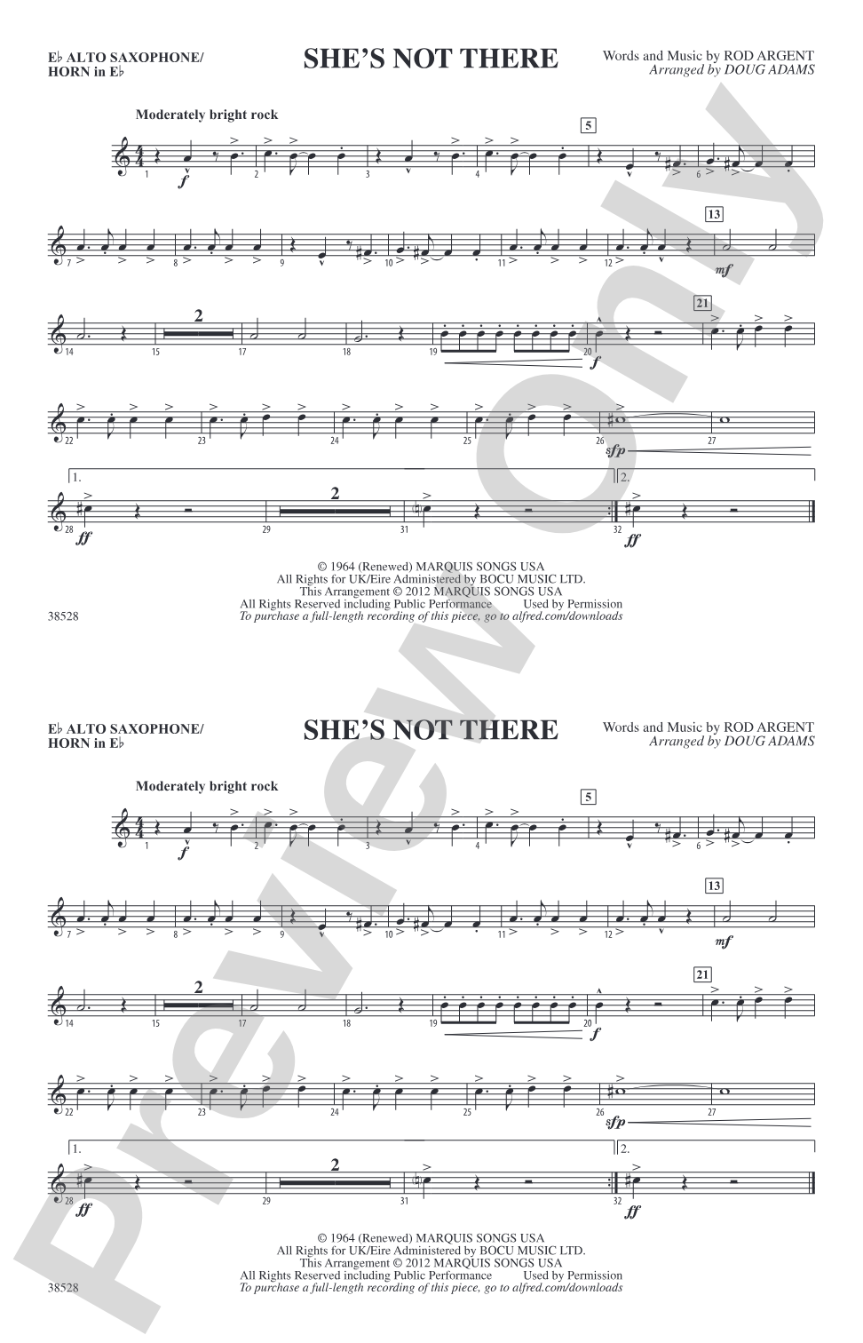 She's Not There: E-flat Alto Saxophone
