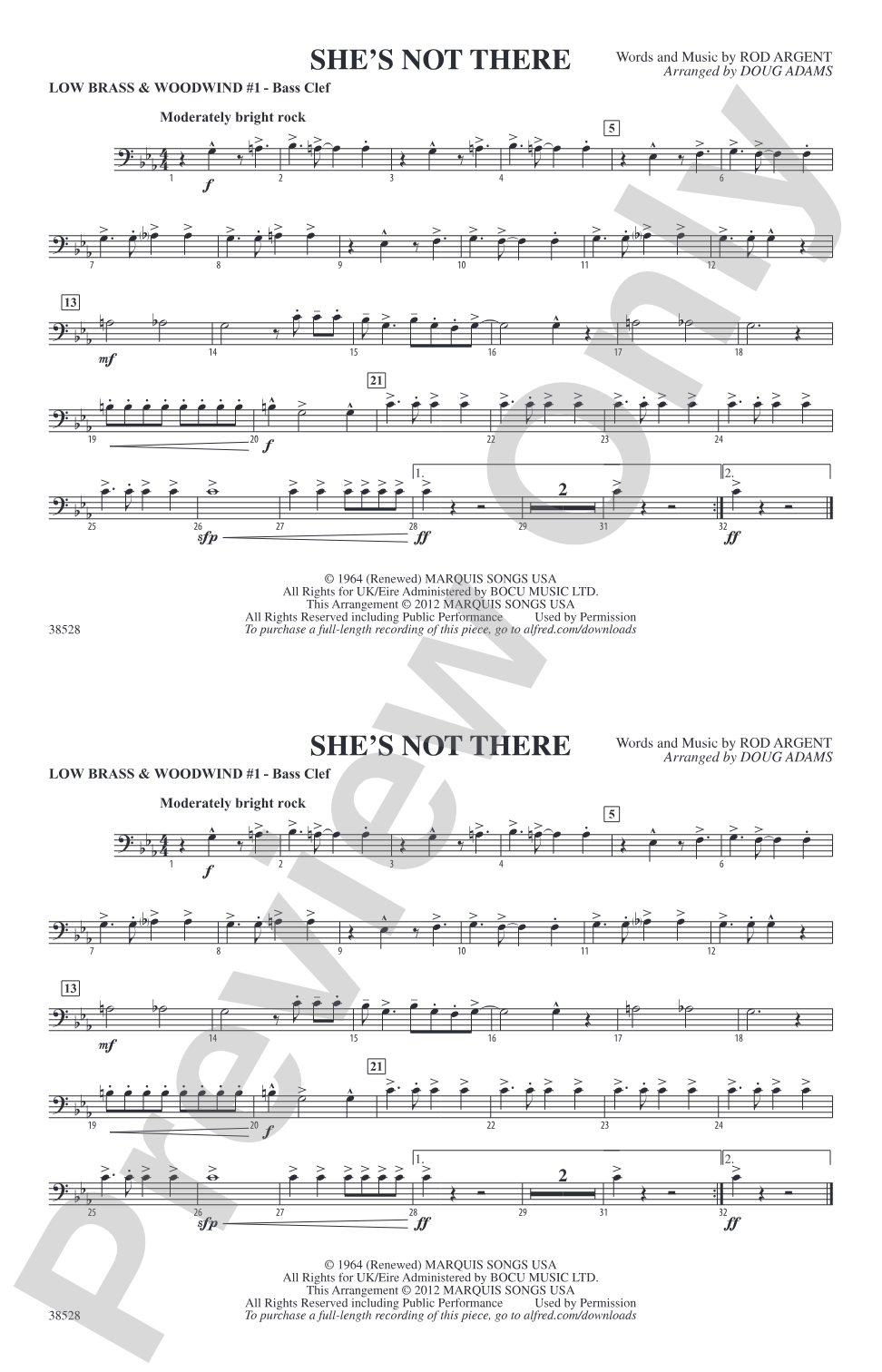 She's Not There: Low Brass & Woodwinds #1 - Bass Clef