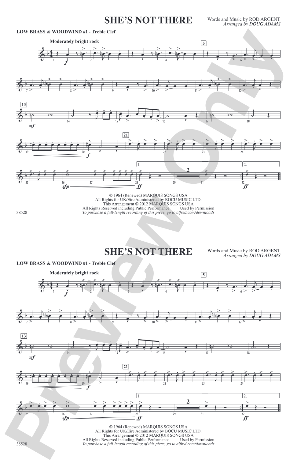 She's Not There: Low Brass & Woodwinds #1 - Treble Clef