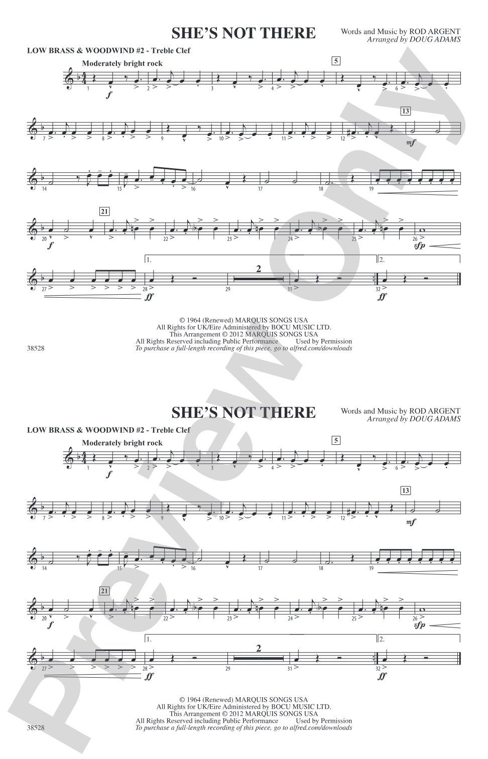 She's Not There: Low Brass & Woodwinds #2 - Treble Clef