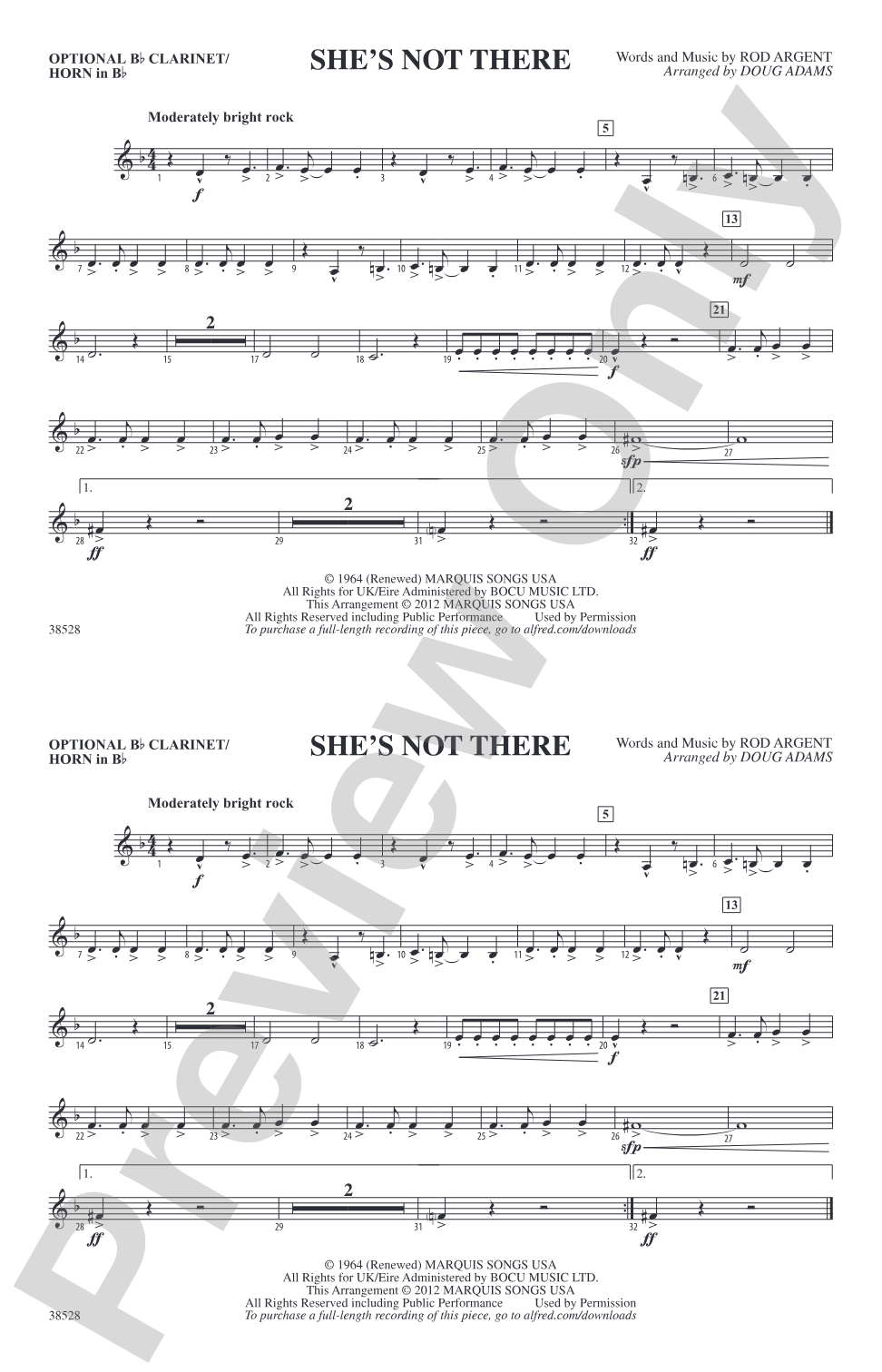 She's Not There: Optional Bb Clarinet/Horn in Bb