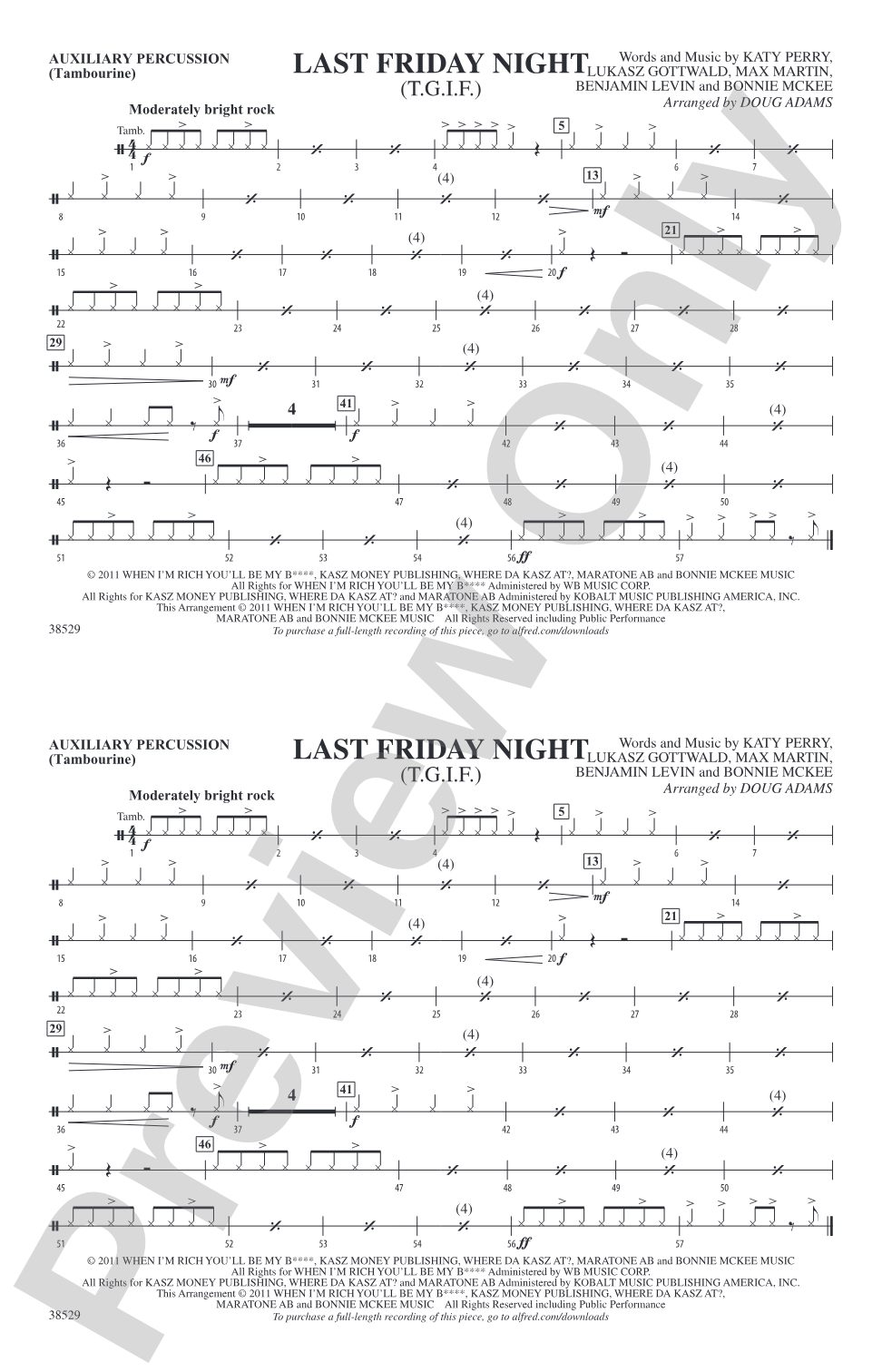 Last Friday Night (T.G.I.F.): Auxiliary Percussion