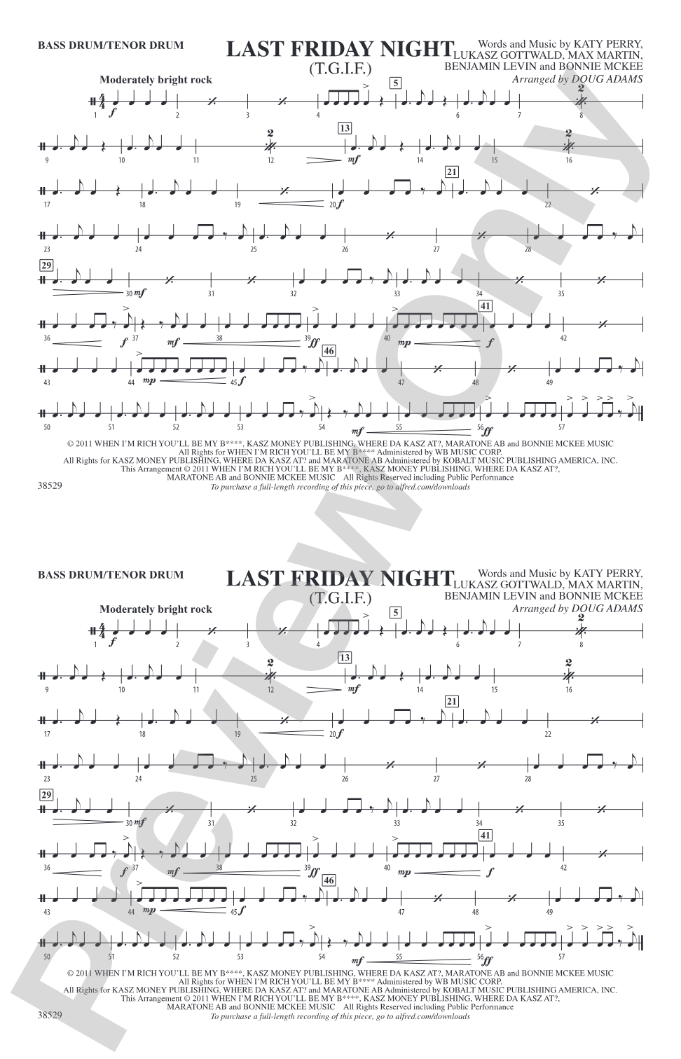 Last Friday Night (T.G.I.F.): Bass Drum/Tenor Drum