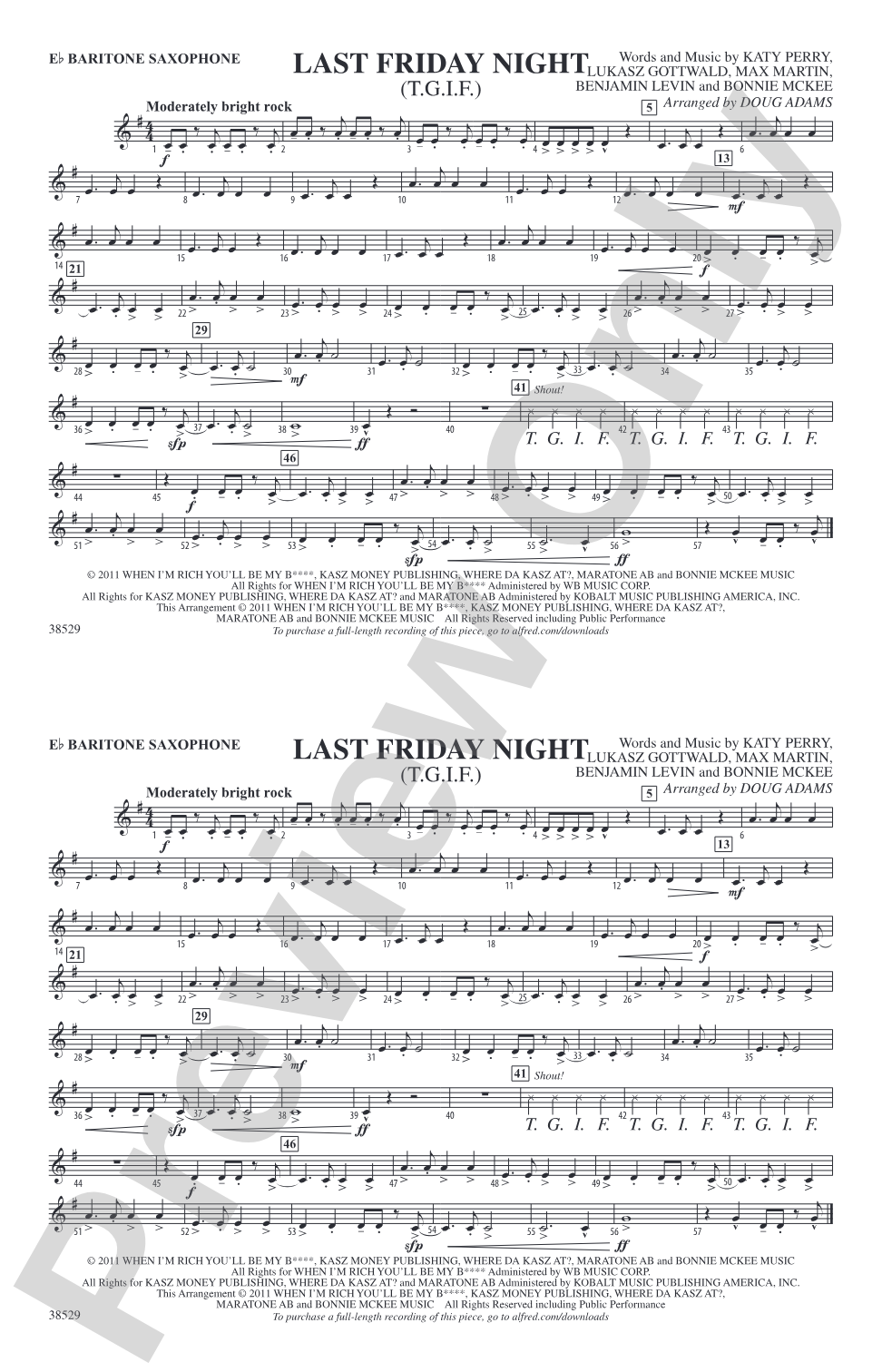 Last Friday Night (T.G.I.F.): E-flat Baritone Saxophone