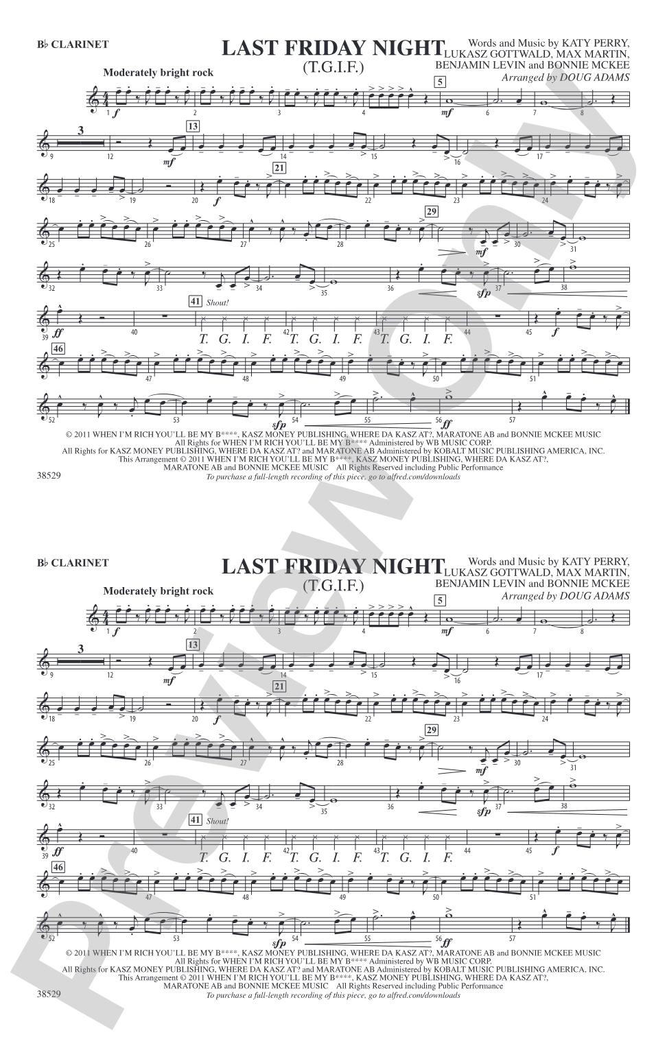 Last Friday Night (T.G.I.F.): 1st B-flat Clarinet