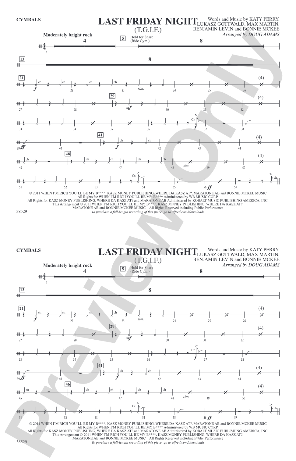 Last Friday Night (T.G.I.F.): Cymbals