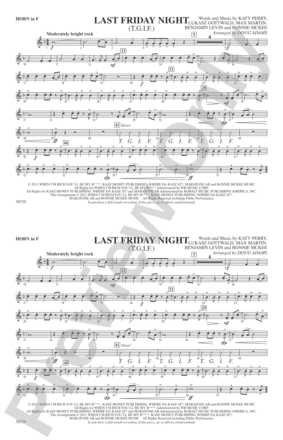 Last Friday Night (T.G.I.F.): 1st F Horn