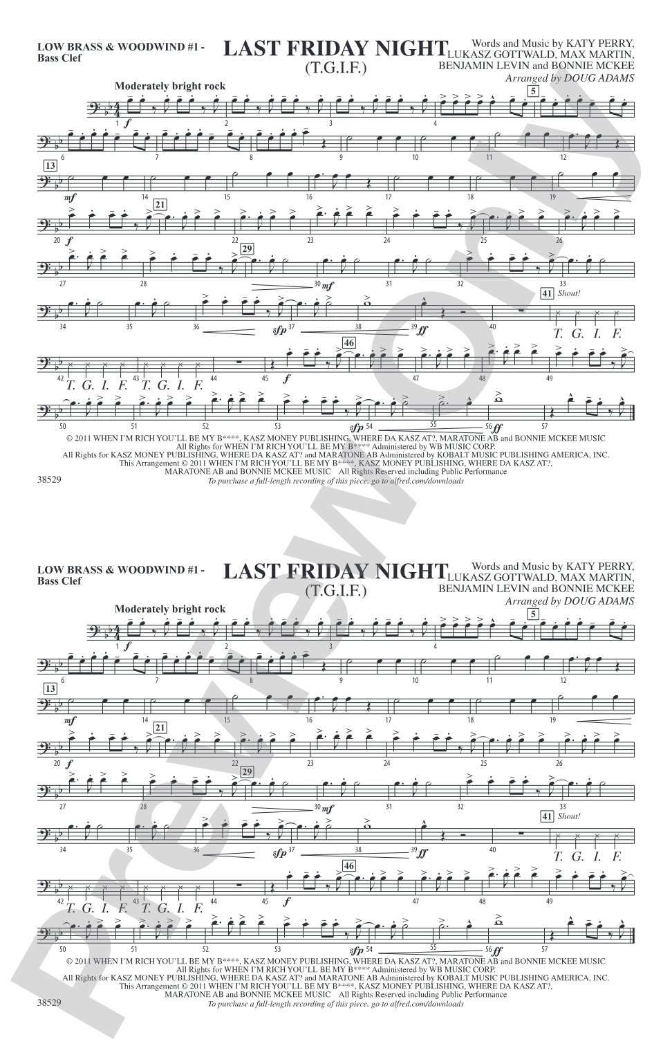 Last Friday Night (T.G.I.F.): Low Brass & Woodwinds #1 - Bass Clef