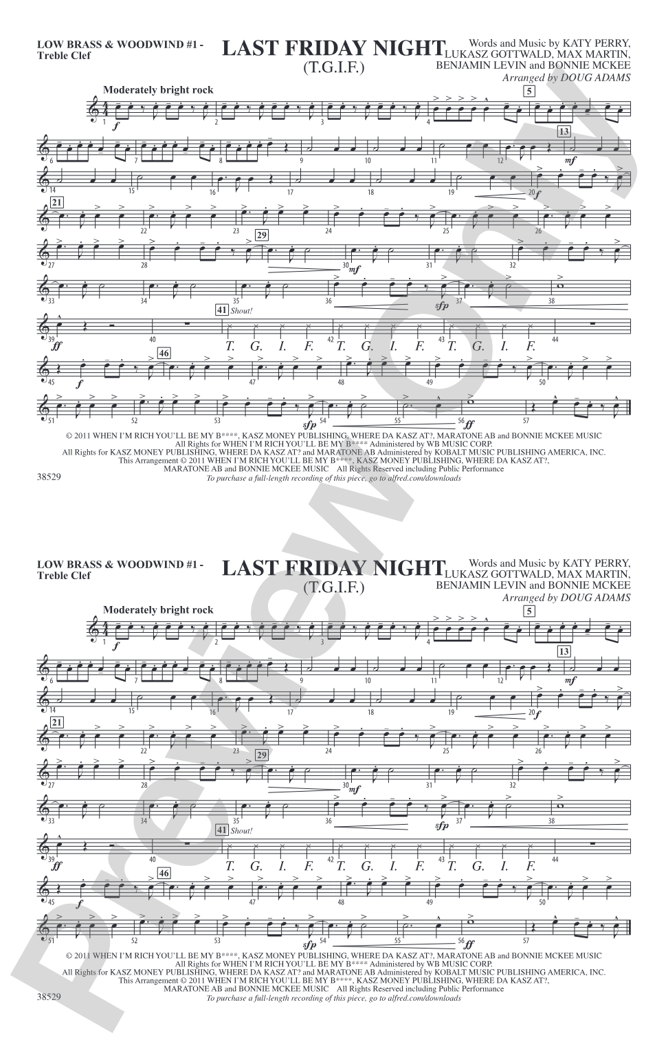 Last Friday Night (T.G.I.F.): Low Brass & Woodwinds #1 - Treble Clef