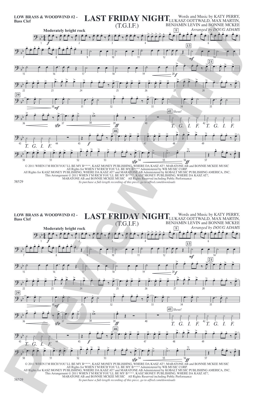 Last Friday Night (T.G.I.F.): Low Brass & Woodwinds #2 - Bass Clef